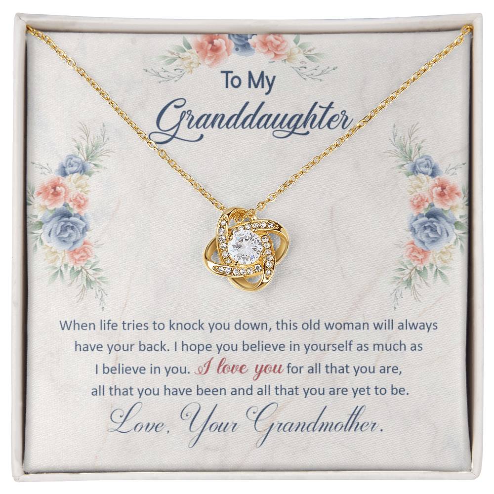 To My Granddaughter, This Old Woman Will Always Have Your Back -Love Knot Necklace